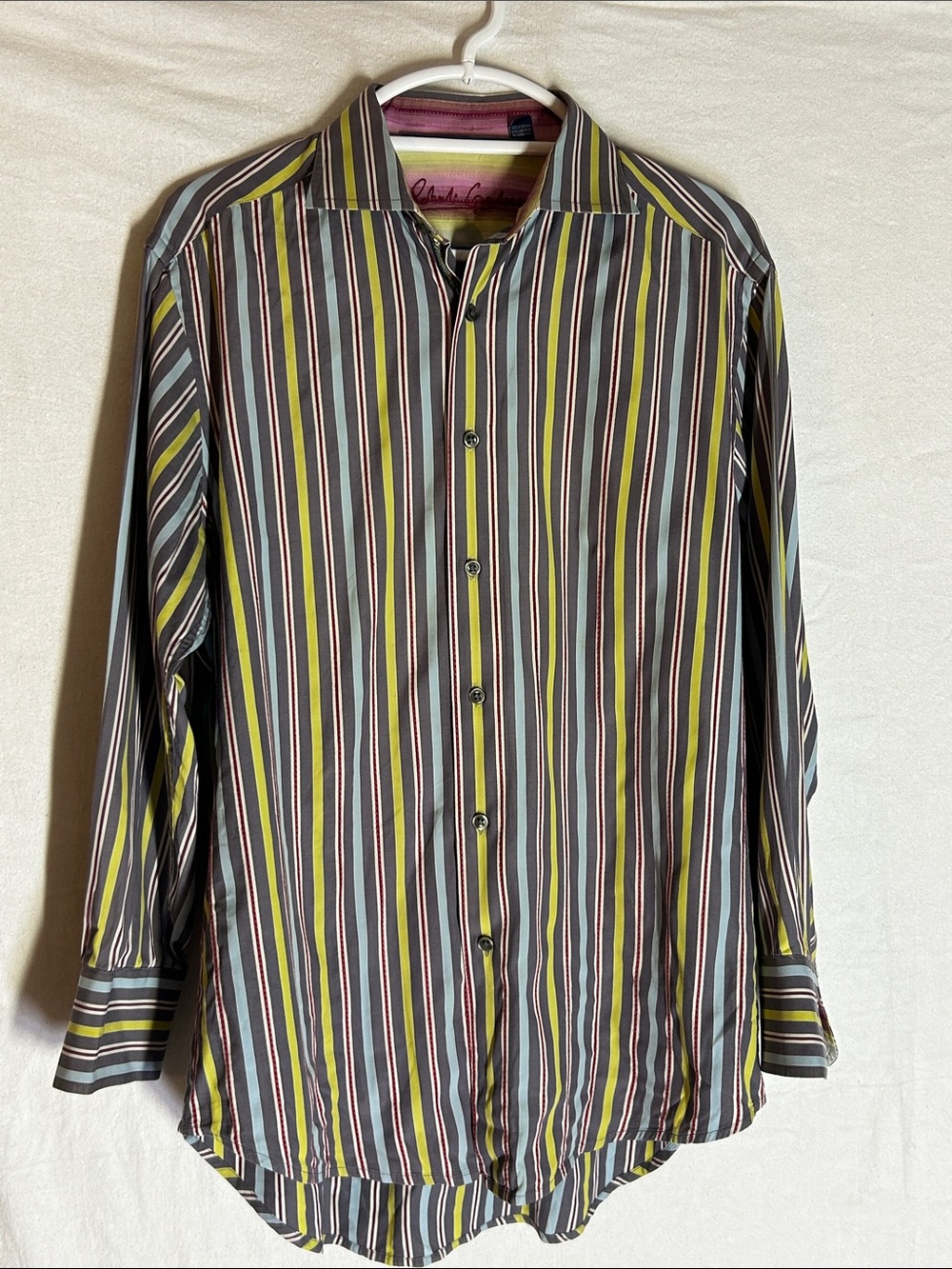 Robert Graham Multicolor Striped Button-Down Shirt with Green Accents